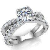 X Cross Split Shank Square Cushion Shape Diamond Engagement Ring 1.75 carat Total 18K Gold - White Gold