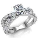 X Cross Split Shank Cushion Diamond Engagement Ring 1.75 ct-18K Gold - White Gold
