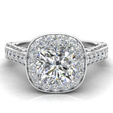 Round Brilliant Cushion Halo Diamond Engagement Ring 14K 1.15 ct-H,SI - White Gold