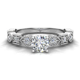Milgrain Round Diamond Engagement Ring for Women 14K Gold 0.60 ct-I,I1 - White Gold