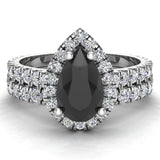Pear Cut Black Diamond Halo Wedding Ring Set 14K Gold (G,SI) - White Gold