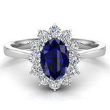 September Birthstone Blue Sapphire Oval 14K Gold Diamond Ring 0.80 ct tw - White Gold