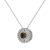 Round Cut Black Diamond Double Halo 2 tone necklace 14K Gold (G,SI) - Yellow Gold