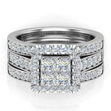 2.15 ct Princess Cut Quad Halo Wedding Ring Set w/ Enhancer Bands Bridal 18K Gold (G,VS) - White Gold