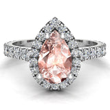 Pear Cut Pink Morganite Halo Engagement Ring 14K Gold-I,I1 - White Gold