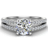 GIA Round brilliant diamond engagement rings split shank 14K 1.10 ct F VS - White Gold