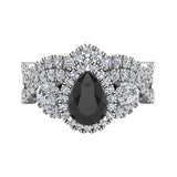 Infinity Style Pear Black Halo Diamond Wedding Ring Set 14K Gold-I,I1 - White Gold