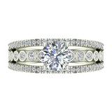 Diamond Rows Bezel Shank Wide Engagement Ring 1.44 Ct 14K Gold-I,I1 - White Gold