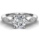 Infinity Style Milgrain Vintage Look Diamond Engagement Ring 5.70 mm Round Brilliant Cut 18K Gold (G,SI) - White Gold