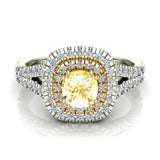 Fancy Yellow diamond engagement rings split shank halo 18K 0.92 ctw VS1
