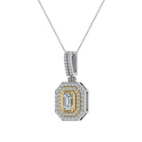 Emerald Diamond Cut Cornered Halo 2 tone Necklace 14K Gold-G,I1 - Yellow Gold