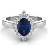 June Birthstone Alexandrite Marquise 14K Gold Diamond Ring 1.00 ct tw Glitz Design - White Gold