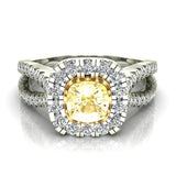 Fancy Yellow Cushion Cut Diamond Rings for Women 18K Gold-G,VS