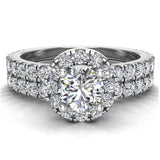 Petite Wedding Rings Halo Round Cut bridal Set 18K Gold 1.50 ct-G,VS - White Gold