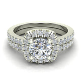 Ravishing Round Cushion Halo Diamond Wedding Ring Set 1.40 ctw 14K Gold (I,I1) - White Gold