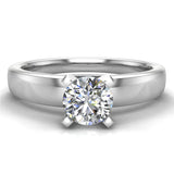 Solitaire Diamond Ring Fitted Band Style 18k Gold 0.50 ct (G,VS) - White Gold