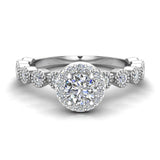 Round Halo Diamond Engagement Ring Stackable Milgrain Design 18K Gold 0.63 ct-VS - White Gold