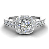 Dainty Round brilliant cushion  halo diamond engagement rings 14K 1 ctw F-VS - White Gold