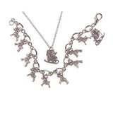 Holiday Theme 7-1/2" Pewter Charm Bracelet & Necklace Set