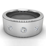 Men’s 18K Gold Wedding Band Millgrain Smooth Finish 9mm Diamond Ring (G,VS) - White Gold