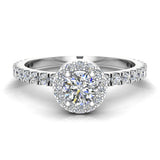 Round Halo Diamond Engagement Ring Stackable Pave Set 14K Gold 0.70 ct-G,SI - White Gold