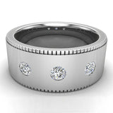 Men’s 14K Gold Wedding Band Millgrain Smooth Finish 9mm Diamond Ring (G,SI) - White Gold