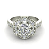 Solitaire Diamond Floral Halo Wedding Ring 18K Gold-G,VS - White Gold