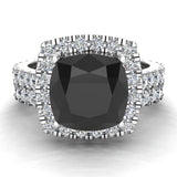 Cushion Black Diamond Wedding Ring Set 14k Gold 3.28 ct-I1 - White Gold