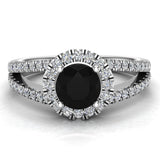 Black & White Split Shank Halo Diamond Ring 1.20 ctw Engagement Ring 14k Gold Glitz Design (G,SI) - White Gold