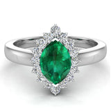 May Birthstone Emerald Marquise 14K Gold Diamond Ring 1.00 ct tw - White Gold