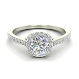 0.90 ct tw Round Brilliant Diamond Dainty Halo Engagement Ring 14K Gold (G,VS) - White Gold