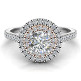 Twin Halo Engagement Ring Two-tone 18K Rose & White Gold (G,SI) - White Gold
