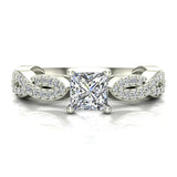 Princess-Cut Solitaire Diamond Braided Shank Engagement Ring 14K Gold (I,I1) - White Gold