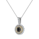 Round Cut Black Diamond Double Halo 2 tone necklace 14K Gold-I,I1 - Yellow Gold
