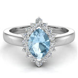 December Birthstone Blue Topaz Marquise 14K Gold Diamond Ring 1.00 ct tw - White Gold