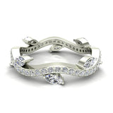 Contemporary Leaf Style Diamond Wedding Ring 0.90 ctw 14K Gold-I,I1 - White Gold
