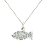 14K Gold Fish Pendant 0.27 ct tw Pave-set Diamond Charm-G,SI - White Gold