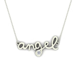 Angel Charm Necklace 14K Gold Bezel set Diamond Highlight-L,I2 - White Gold