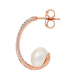 Honora Cultured Pearl 8.0mm & 0.20 cttw White Topaz Bronze Earrings