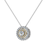 Round Brilliant Diamond Double Halo 2 tone necklace 14K Gold-I,I1 - Yellow Gold