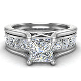 Princess Cut Adjustable Band Engagement Ring Set 18K Gold (G,VS) - White Gold