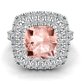 Cushion cut engagement rings women Morganite diamond halo 3 ctw I1 - White Gold