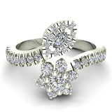 Blooming Flower Plant Bypass Style Diamond Ring 0.65 cttw 14K Gold-G,SI - White Gold