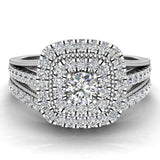 Vintage Look Round Cushion Halos Milgrain Y Shank Diamond Wedding Ring Set 0.80 ctw 18K Gold (G,SI) - White Gold
