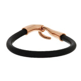 Bronzo Italia Polished Hook Clasp Design Black Leather Bracelet