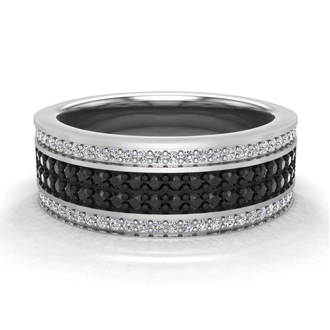 Men's/Unisex Black Diamond Wide Halfway Wedding Ring 0.98 ct .925 Sterling - White Gold
