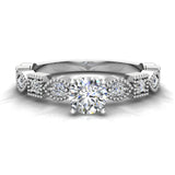 Milgrain Round Diamond Engagement Ring for Women 14K Gold 0.60 ct-G,SI - White Gold