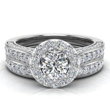 Diamond Wedding Ring Set Round Halo Rings 8-prongs 14K Gold 1.15 ct-H,SI - White Gold