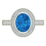 Classic Oval Blue Topaz & Diamond Fashion Ring 14K Gold - White Gold