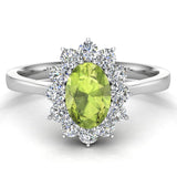 August Birthstone Peridot Oval 14K Gold Diamond Ring 0.80 ct tw - White Gold